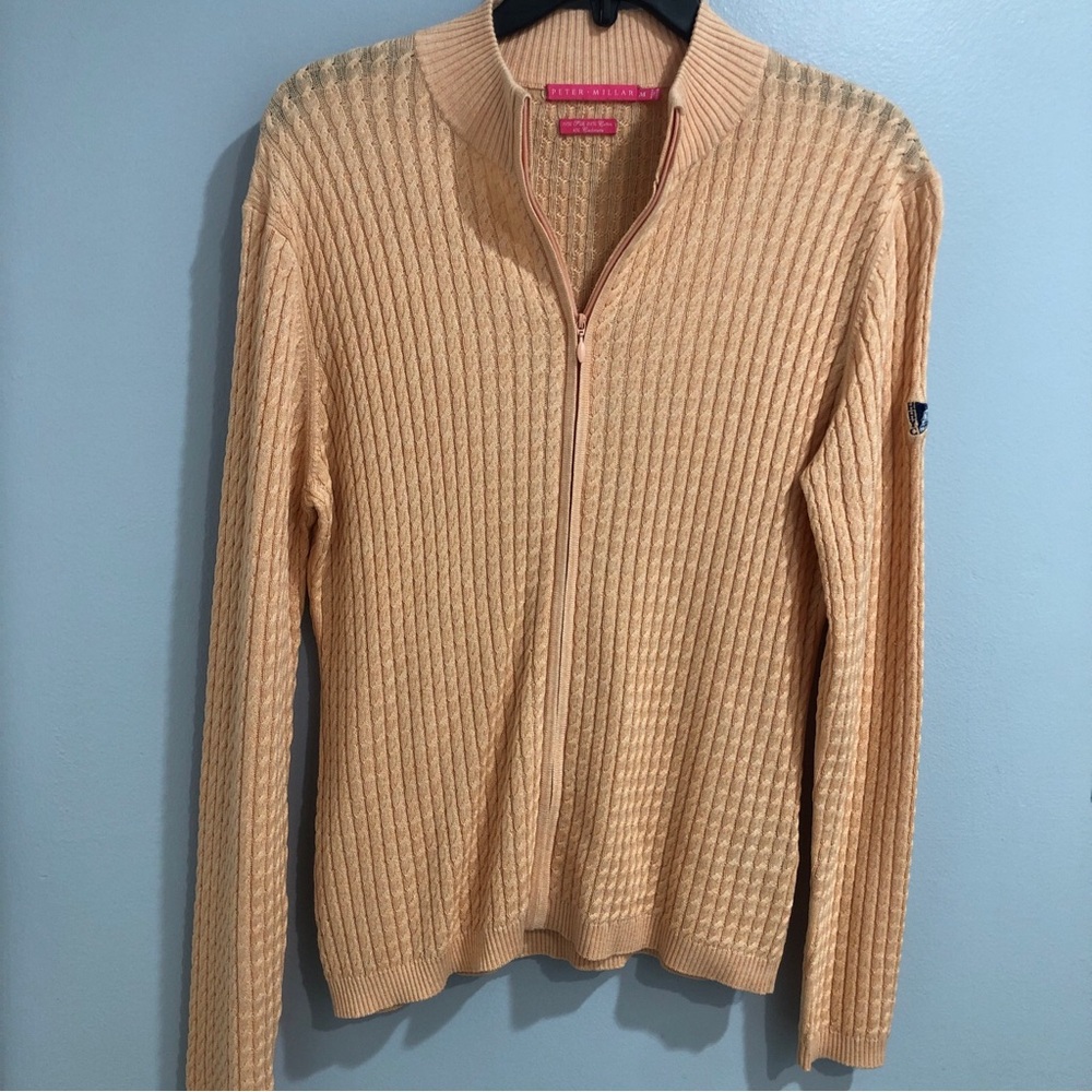 Peter Millar Cardigan Women Orange Silk Blend Full Zip Sweater Golf Size M